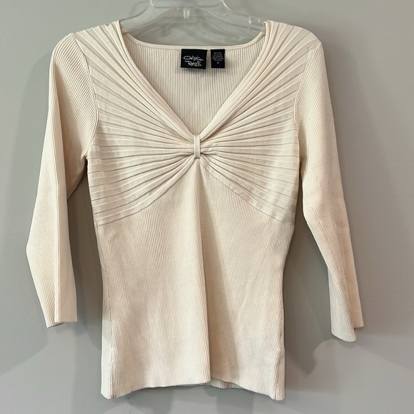 Christina Rotelli - M, beige cream twist front vneck top - Picture 1 of 6